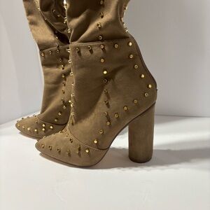 Venus Faux Suede Studded Over the knee Taupe Boots